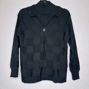 Lauren Vidal Checkered Cutout Sweater XS